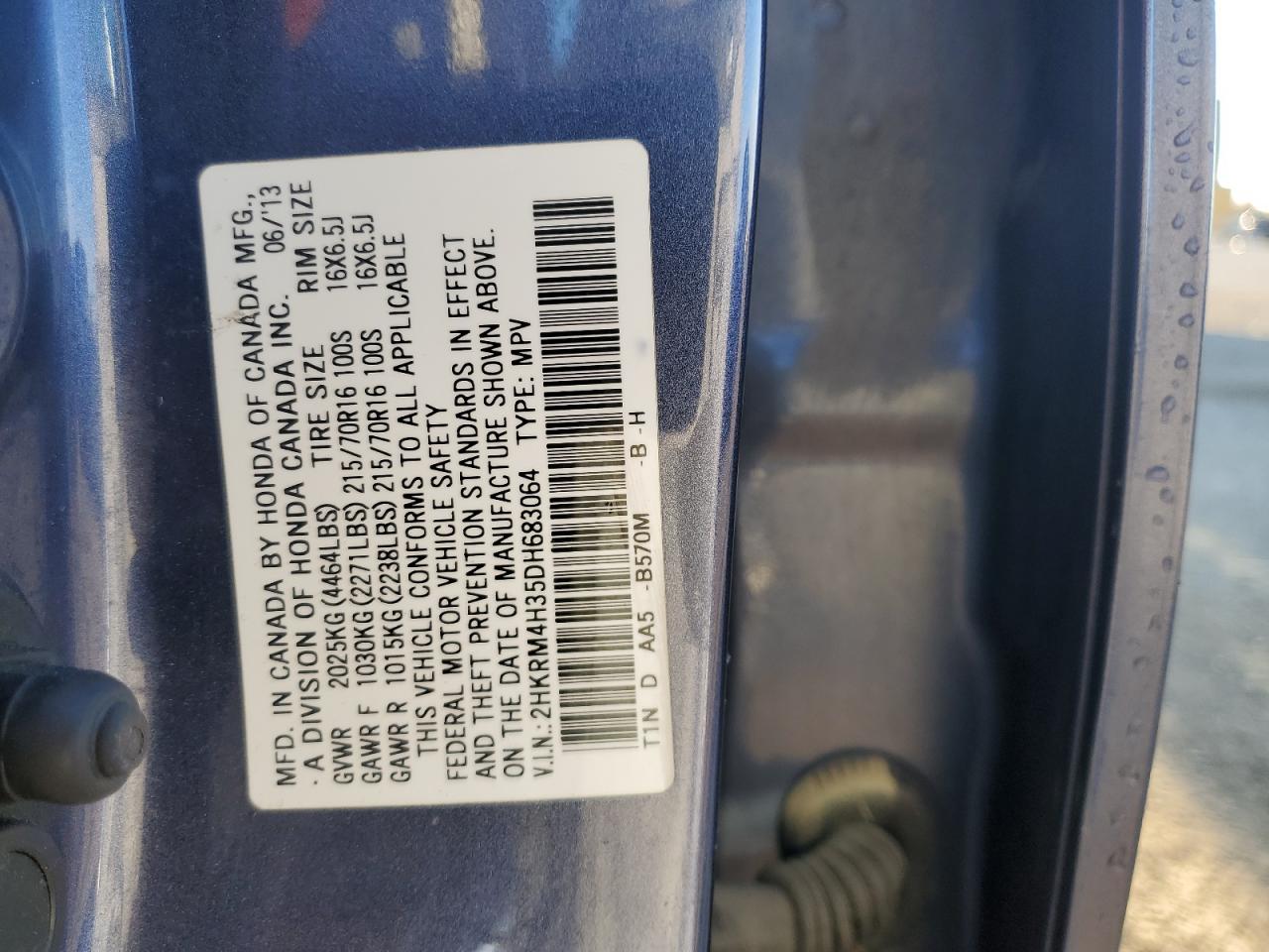 2013 Honda Cr-V Lx VIN: 2HKRM4H35DH683064 Lot: 90039765