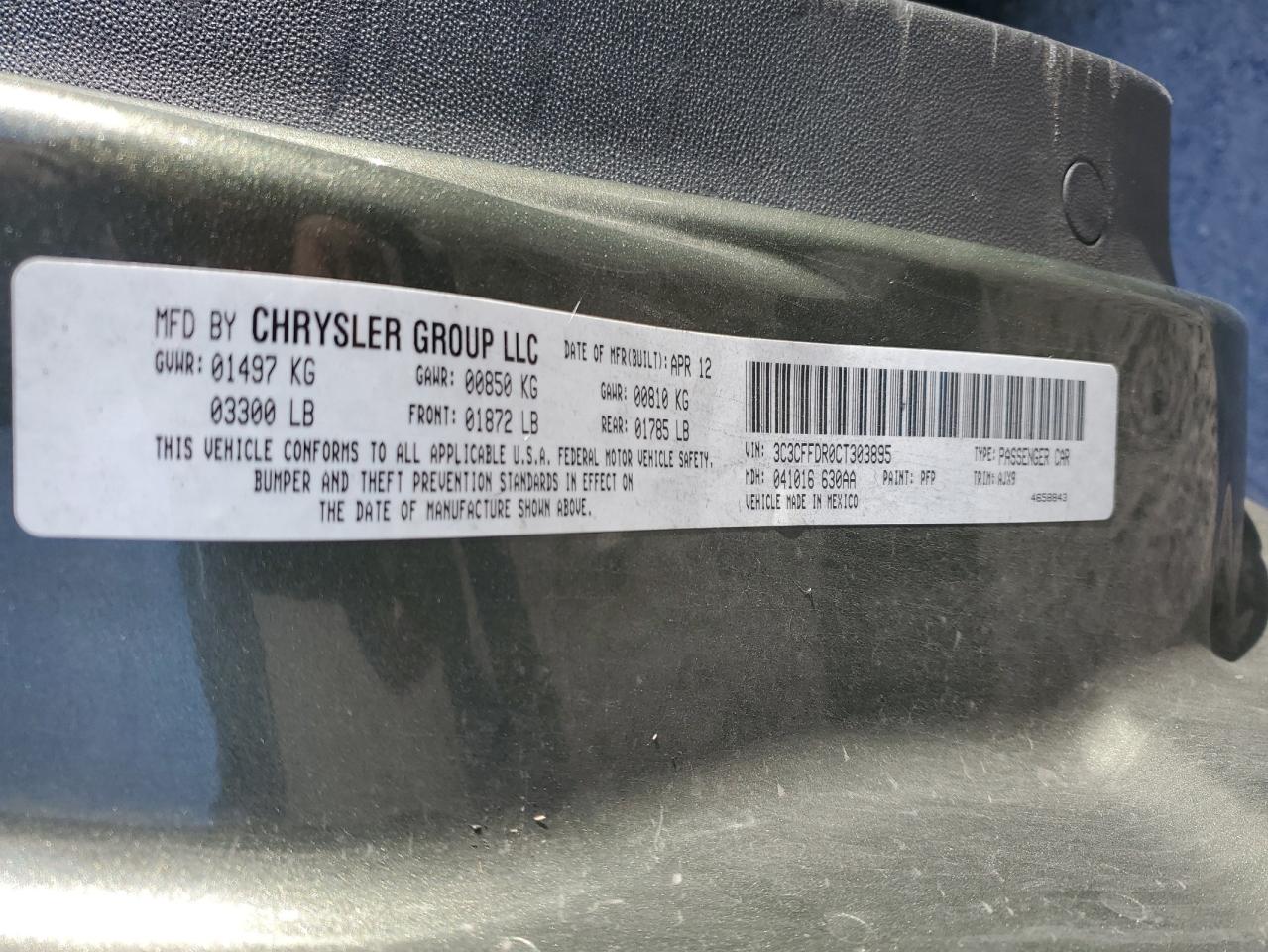 2012 Fiat 500 Pop VIN: 3C3CFFDR0CT303895 Lot: 82225325