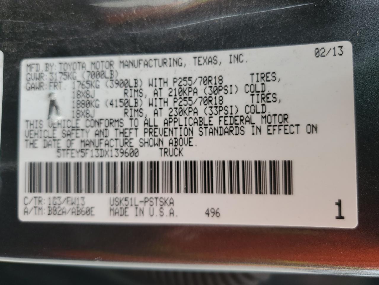 2013 Toyota Tundra Crewmax Sr5 VIN: 5TFEY5F13DX139600 Lot: 84969175