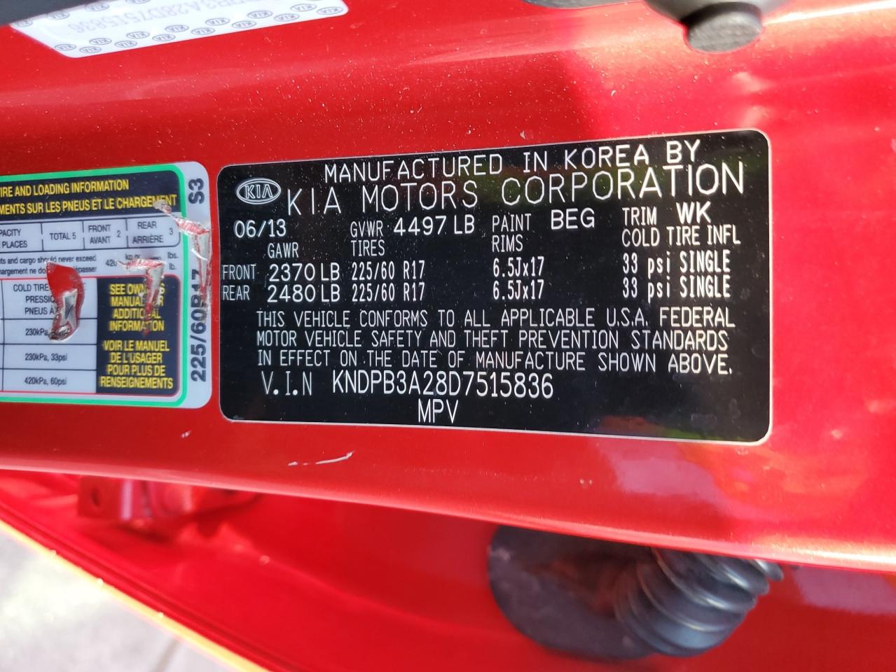 2013 Kia Sportage Base VIN: KNDPB3A28D7515836 Lot: 82384695