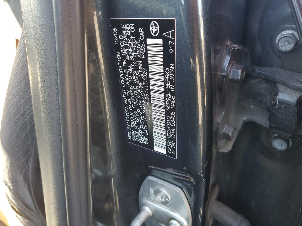 2007 Toyota Yaris VIN: JTDBT923671113029 Lot: 84998835