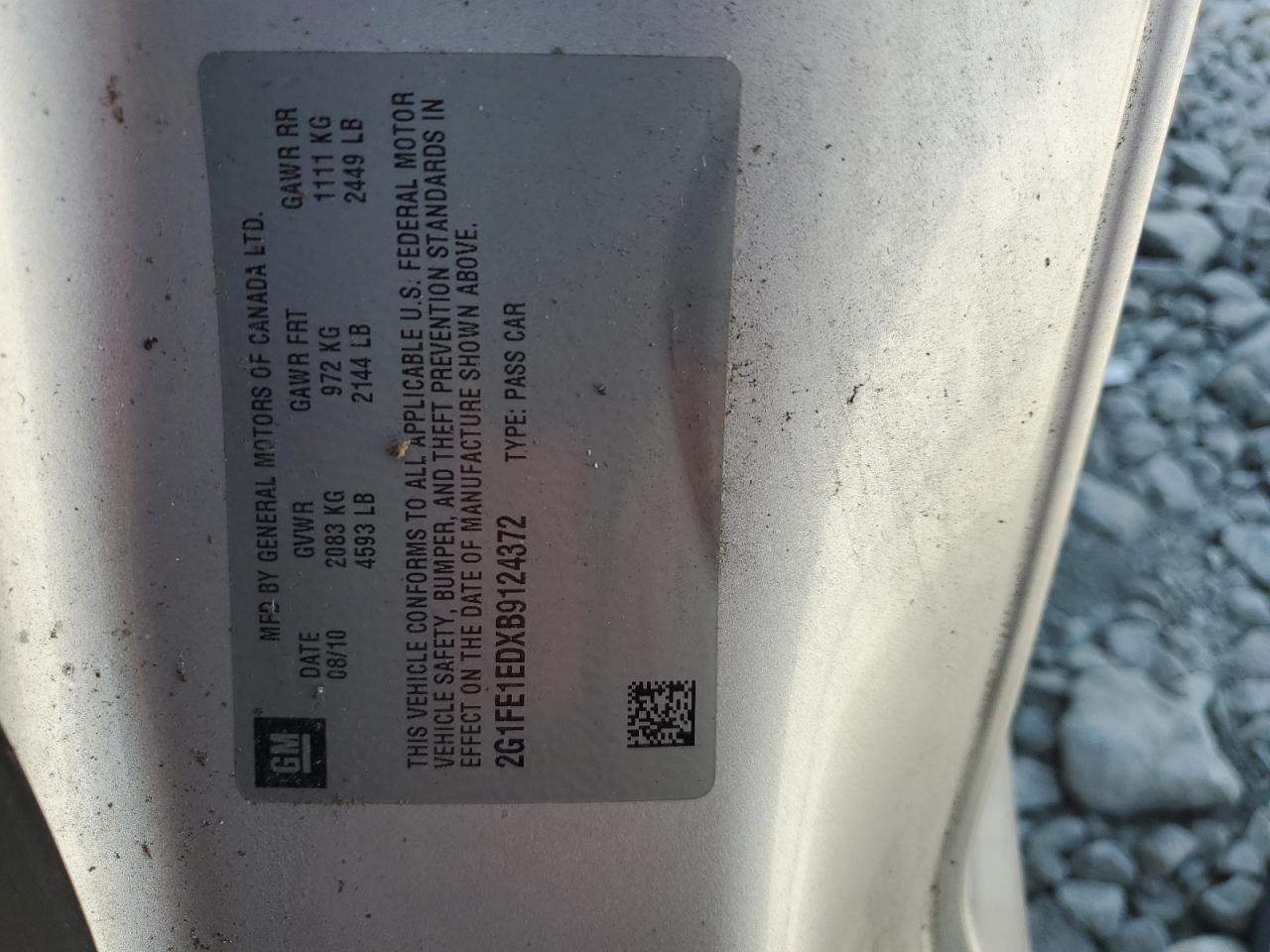 2011 Chevrolet Camaro Ls VIN: 2G1FE1EDXB9124372 Lot: 82301615