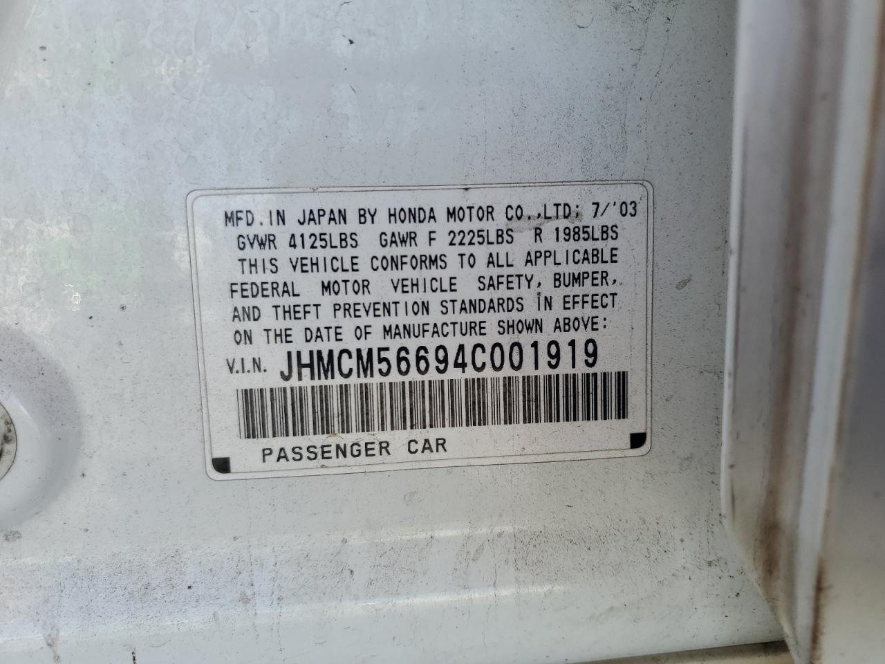 2004 Honda Accord Ex VIN: JHMCM56694C001919 Lot: 89506435