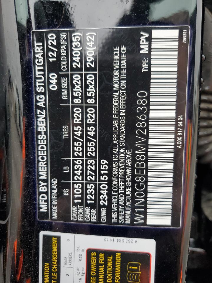 2021 Mercedes-Benz Glc 300 4Matic VIN: W1N0G8EB8MV286380 Lot: 85082285