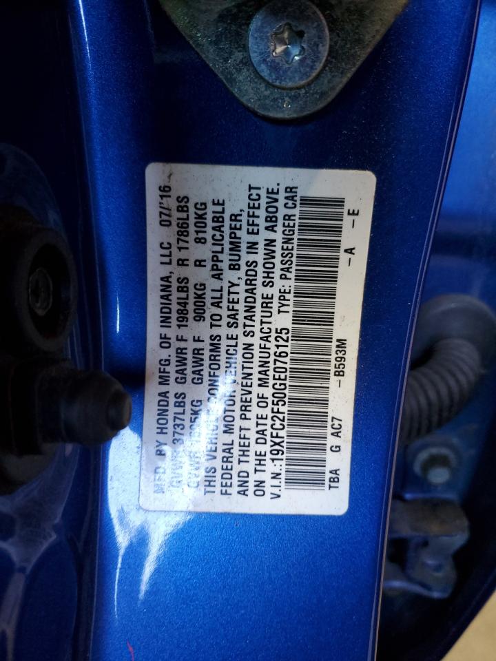 2016 Honda Civic Lx VIN: 19XFC2F50GE076125 Lot: 84866265