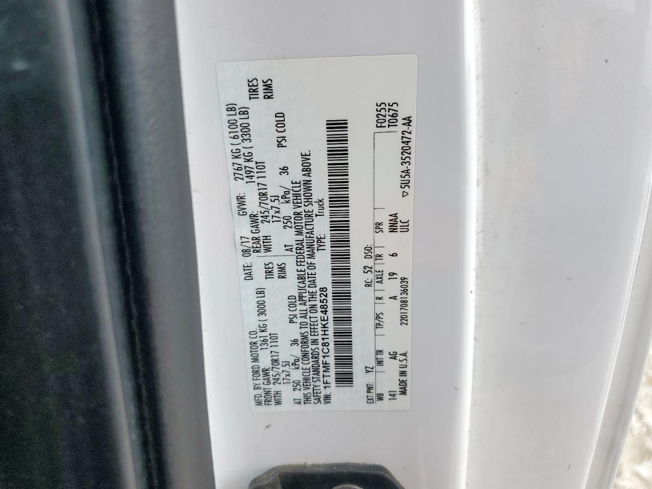 2017 Ford F150 VIN: 1FTMF1C81HKE48528 Lot: 87469315