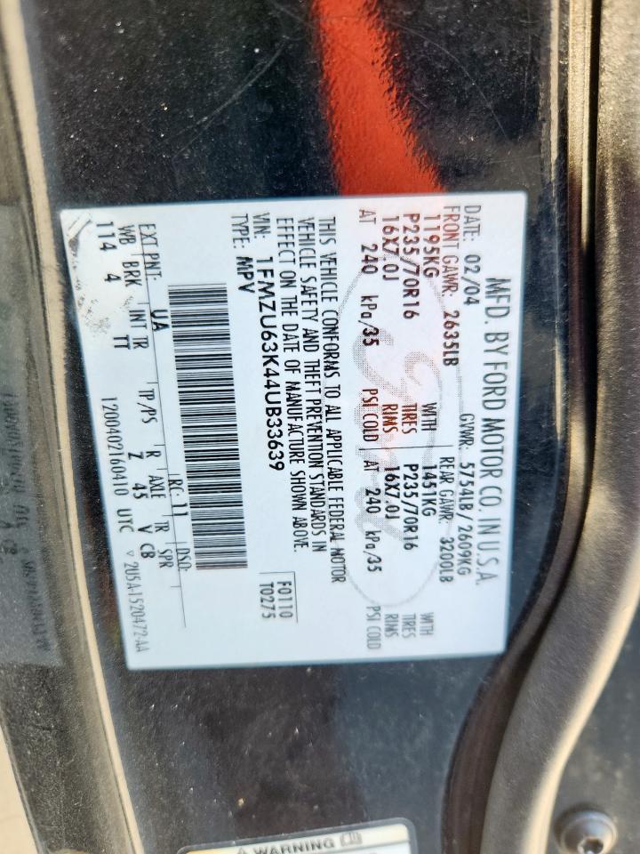 2004 Ford Explorer Xlt VIN: 1FMZU63K44UB33639 Lot: 86267095