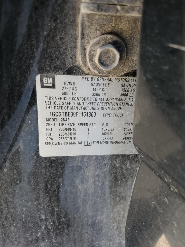 2015 Chevrolet Colorado Lt VIN: 1GCGTBE39F1161809 Lot: 81581585