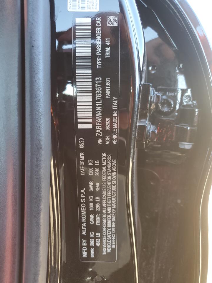 2020 Alfa Romeo Giulia VIN: ZARFAMAN1L7636713 Lot: 85587025