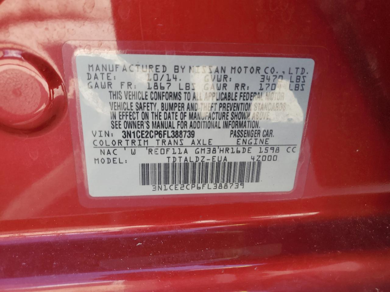 2015 Nissan Versa Note S VIN: 3N1CE2CP6FL388739 Lot: 86885745