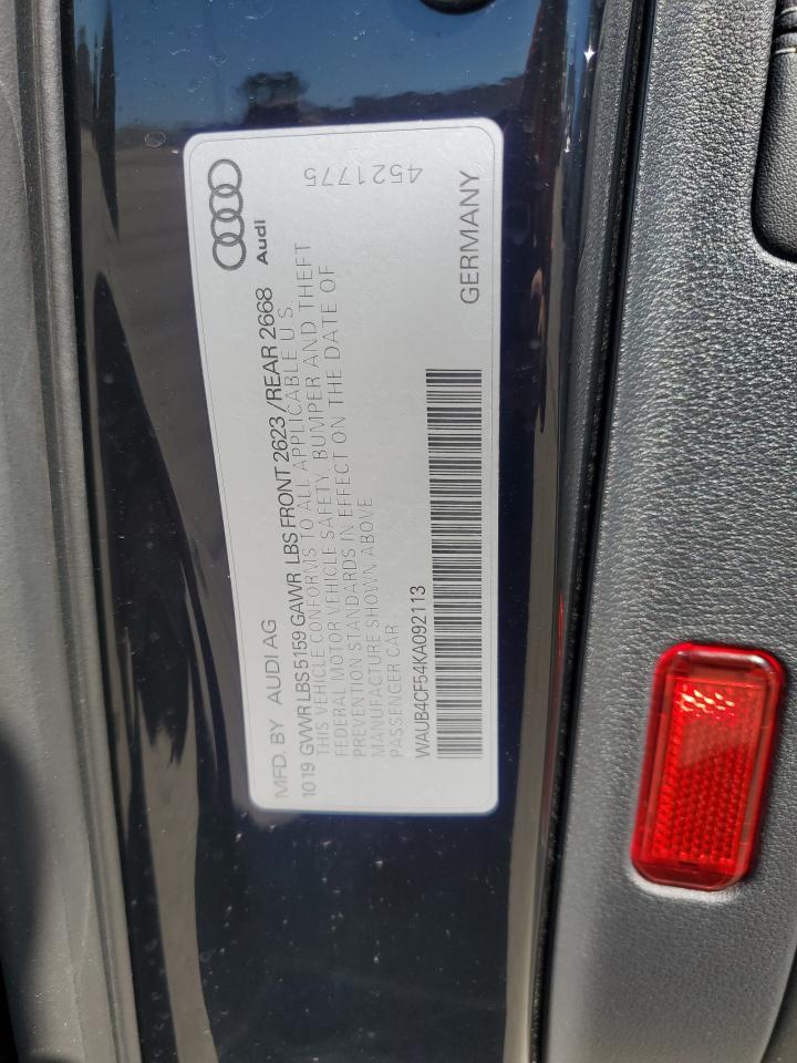 2019 Audi S5 Premium Plus VIN: WAUB4CF54KA092113 Lot: 87103715