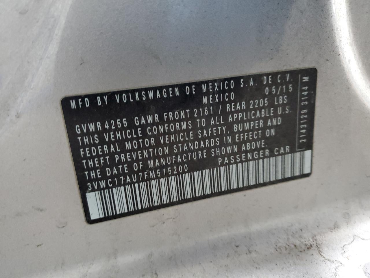 2015 Volkswagen Golf Sportwagen S VIN: 3VWC17AU7FM515200 Lot: 86981105