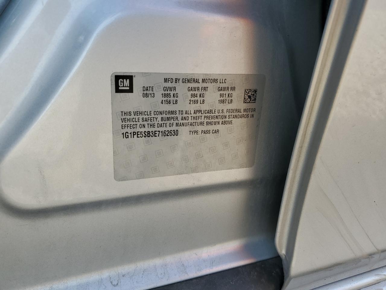 2014 Chevrolet Cruze Lt VIN: 1G1PE5SB3E7162630 Lot: 81968925