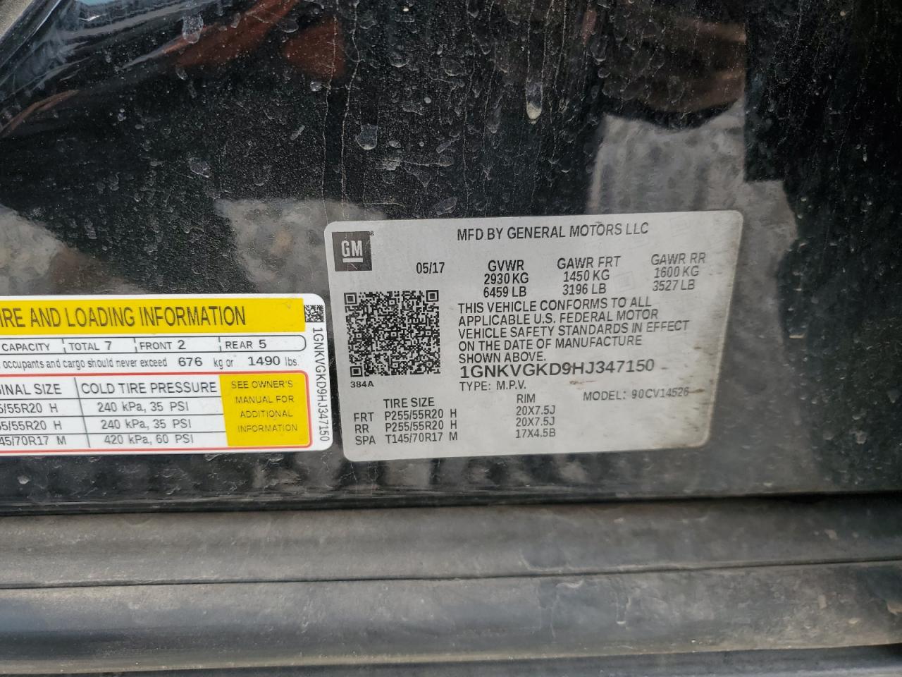 2017 Chevrolet Traverse Lt VIN: 1GNKVGKD9HJ347150 Lot: 85074965