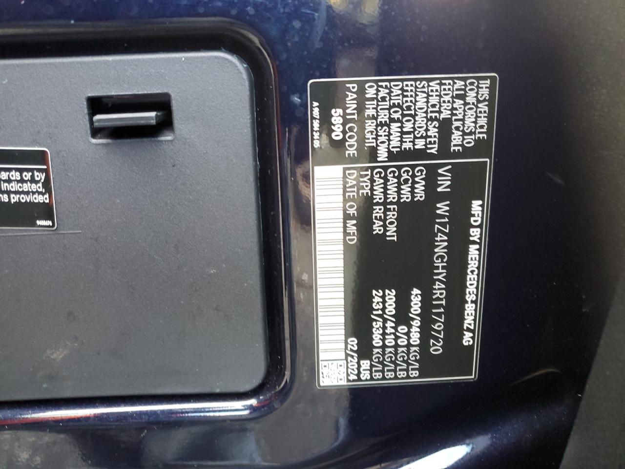 2024 Mercedes-Benz Sprinter 2500 VIN: W1Z4NGHY4RT179720 Lot: 86302775