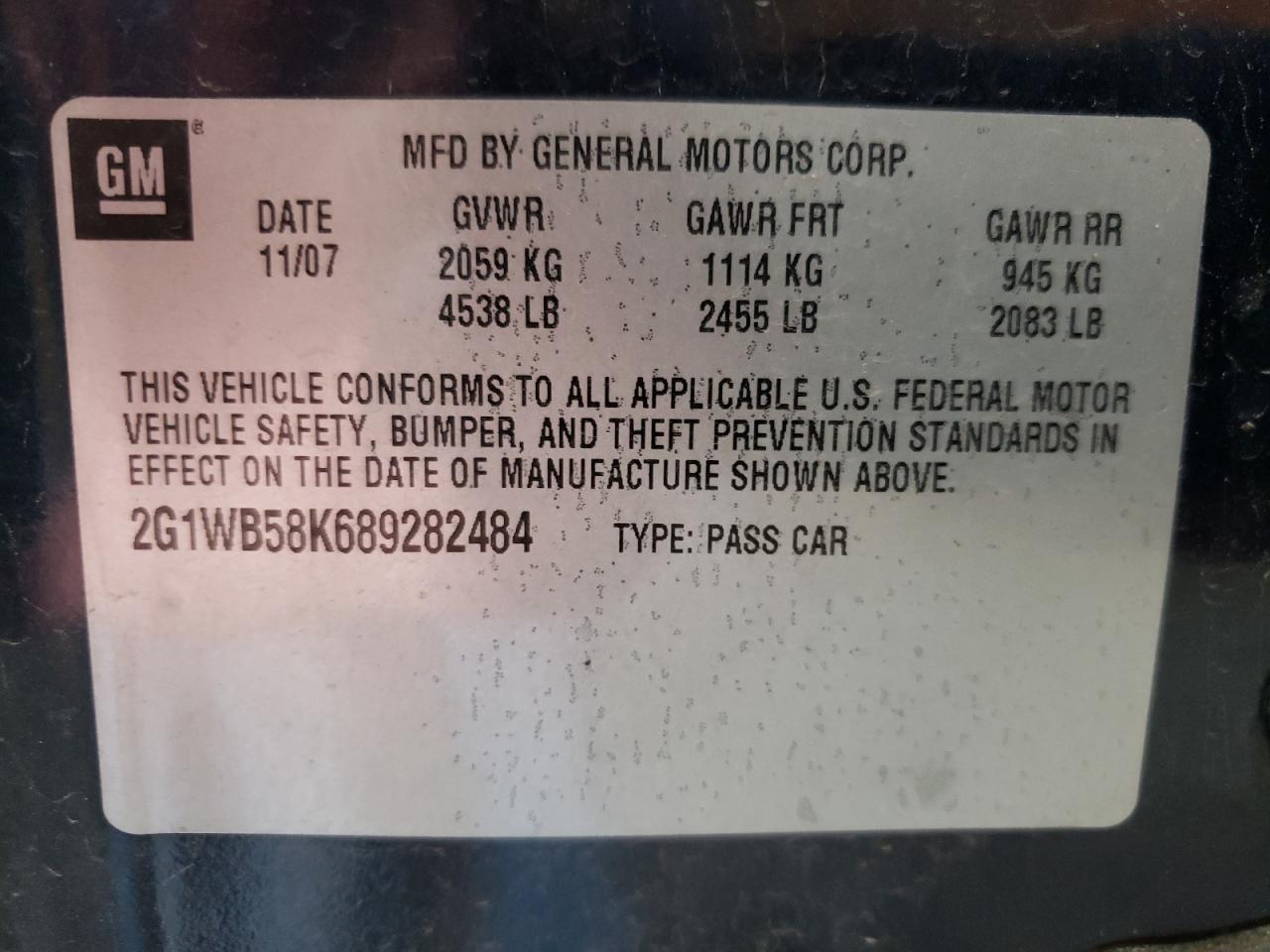 2008 Chevrolet Impala Ls VIN: 2G1WB58K689282484 Lot: 83797475