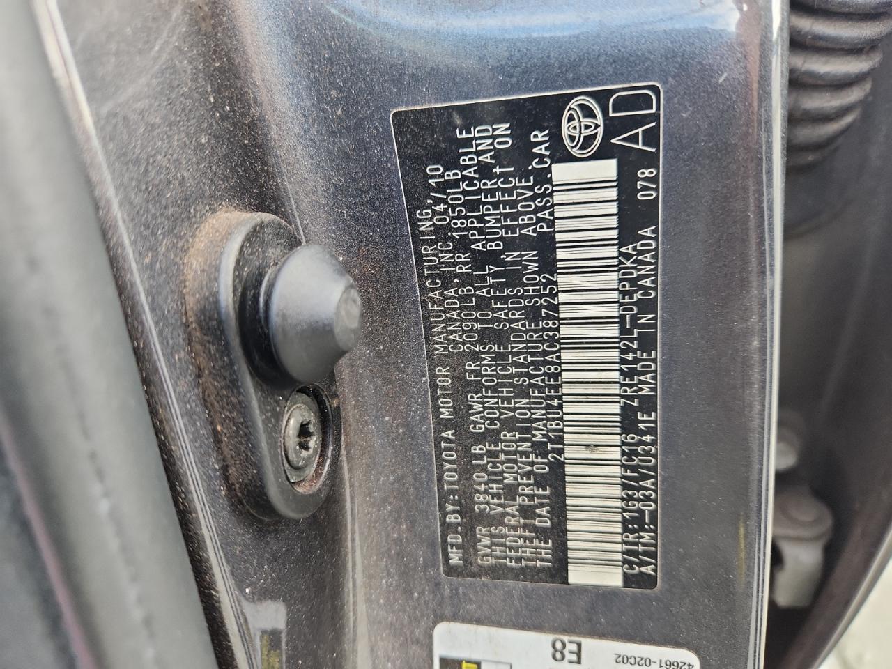 2010 Toyota Corolla Base VIN: 2T1BU4EE8AC387252 Lot: 84568275