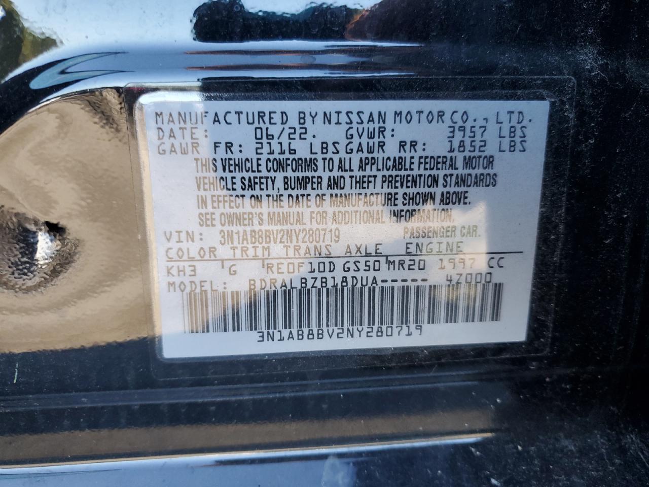 2022 Nissan Sentra S VIN: 3N1AB8BV2NY280719 Lot: 85819975