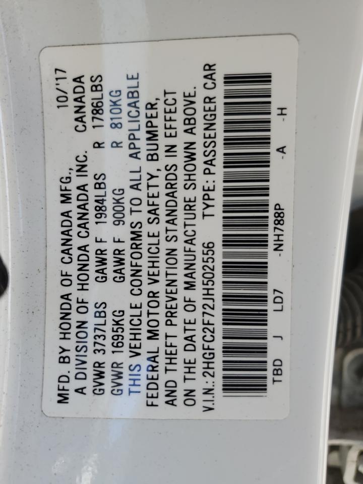 2018 Honda Civic Ex VIN: 2HGFC2F72JH502556 Lot: 82306265