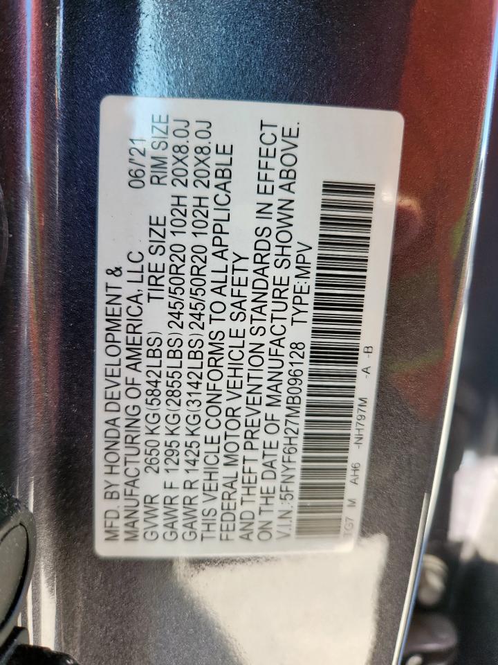 2021 Honda Pilot Se VIN: 5FNYF6H27MB096128 Lot: 90366065