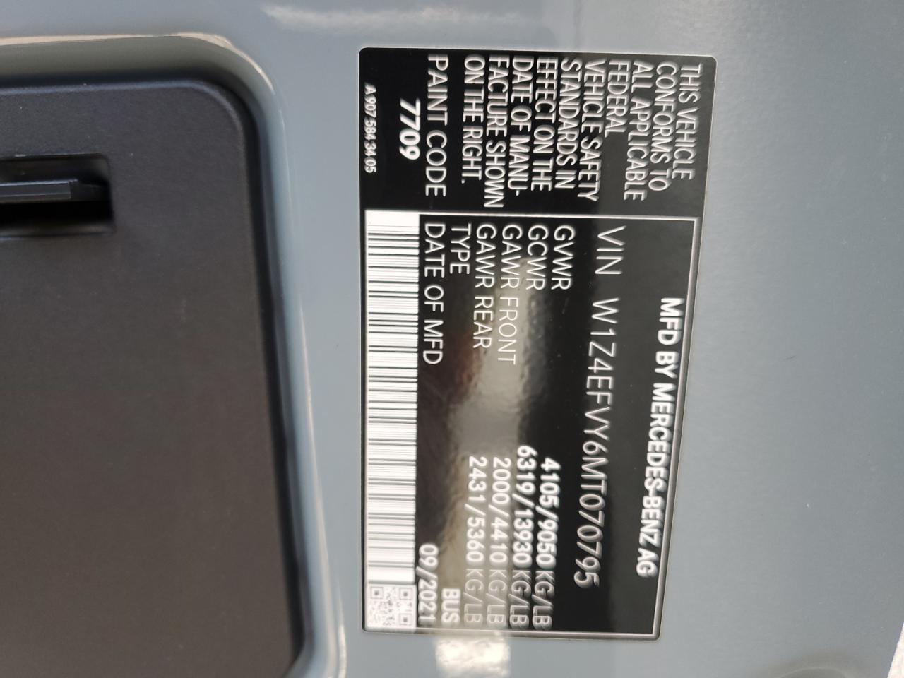 2021 Mercedes-Benz Sprinter 2500 VIN: W1Z4EFVY6MT070795 Lot: 80867825