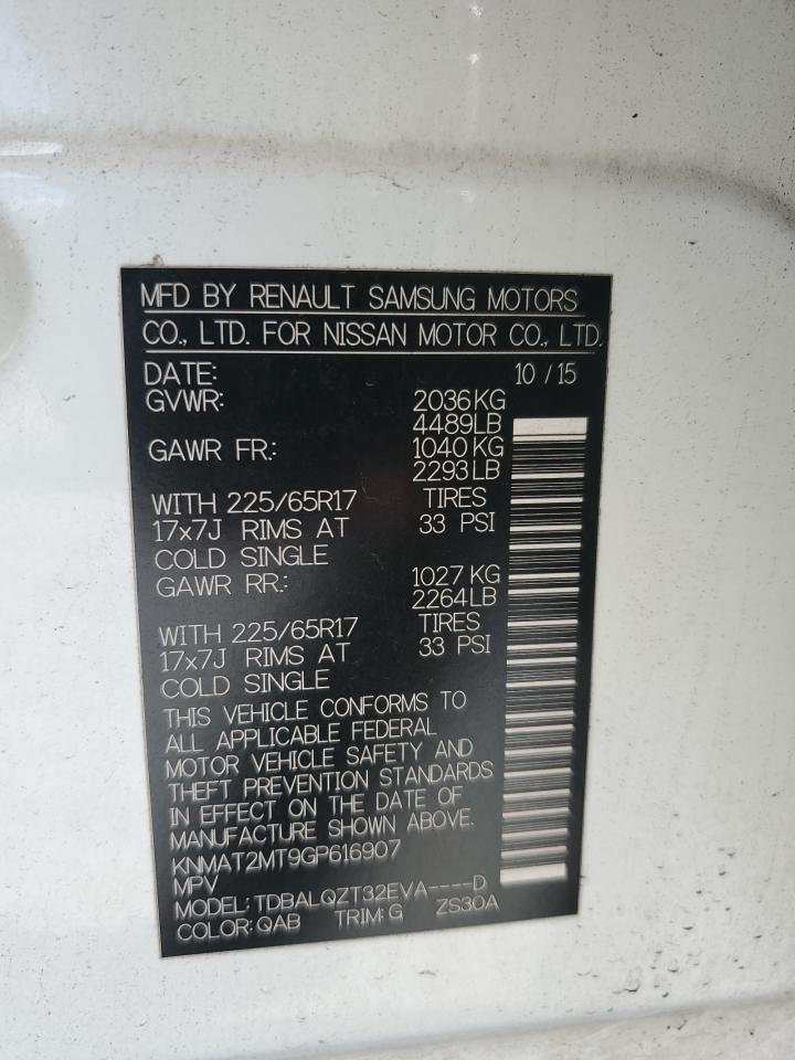 2016 Nissan Rogue S VIN: KNMAT2MT9GP616907 Lot: 85550295