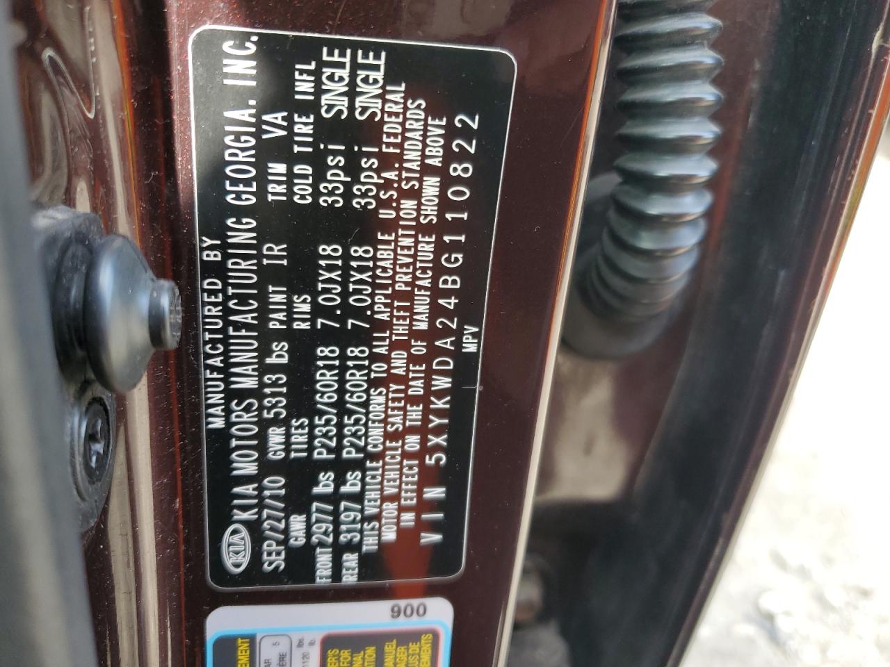 2011 Kia Sorento Sx VIN: 5XYKWDA24BG110822 Lot: 86277375