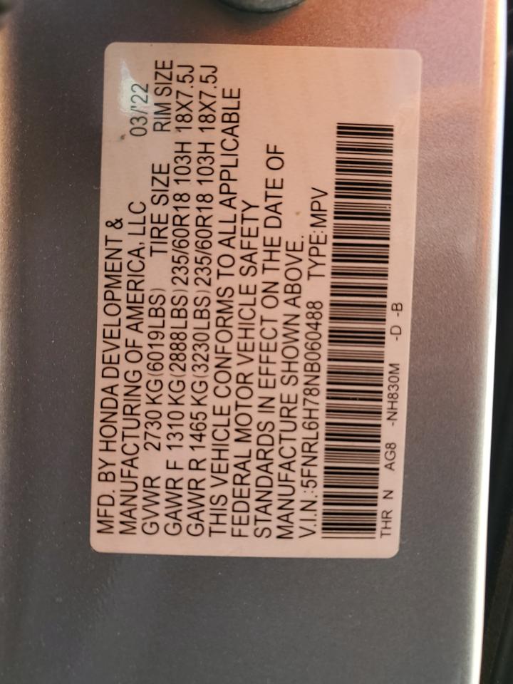 2022 Honda Odyssey Exl VIN: 5FNRL6H78NB060488 Lot: 84426875