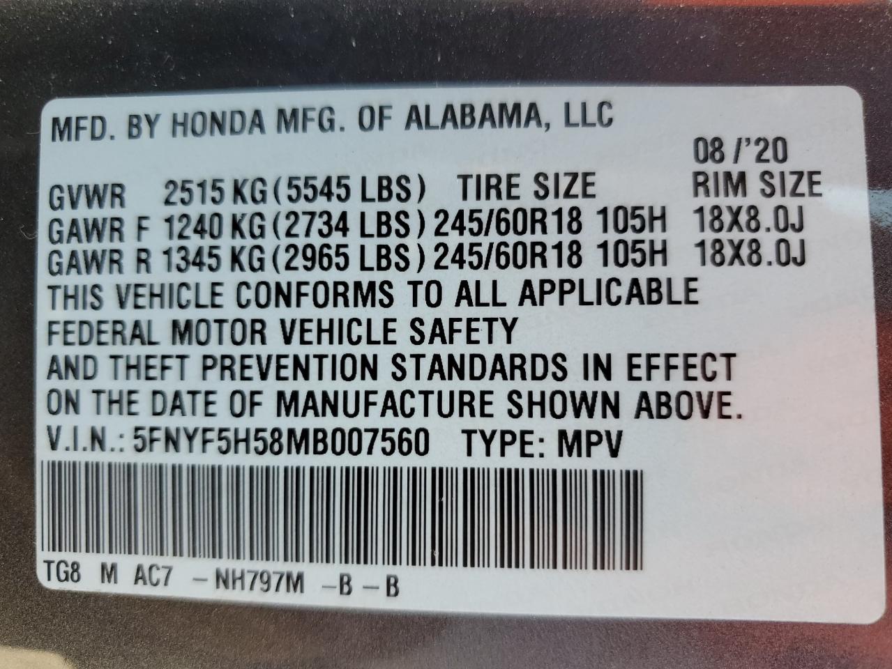 2021 Honda Pilot Exl VIN: 5FNYF5H58MB007560 Lot: 82332015