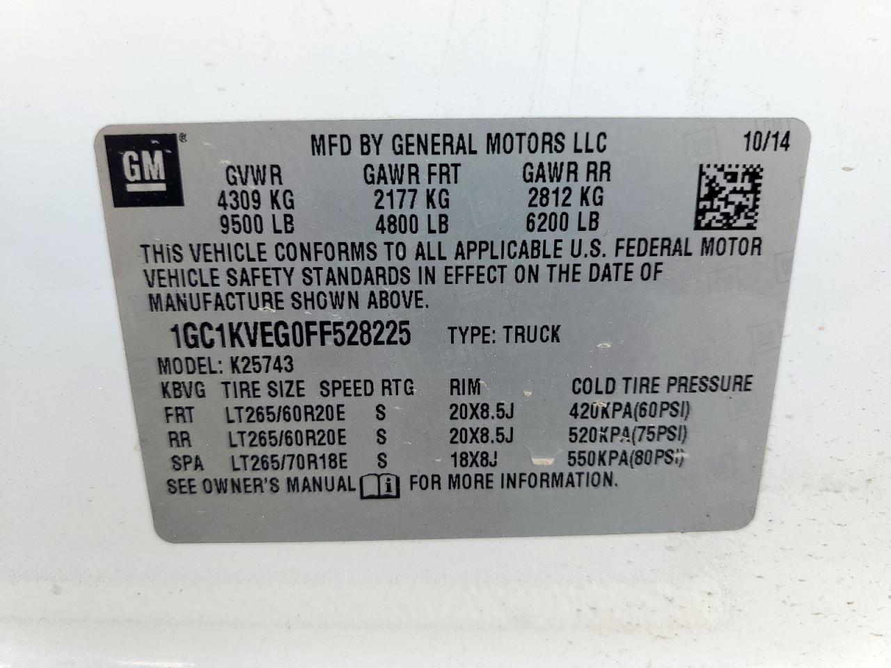 2015 Chevrolet Silverado K2500 Heavy Duty Lt VIN: 1GC1KVEG0FF528225 Lot: 86517815