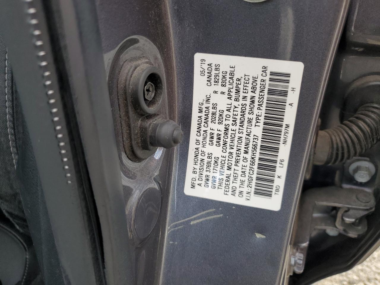 2019 Honda Civic Lx VIN: 2HGFC2F66KH566737 Lot: 81842495