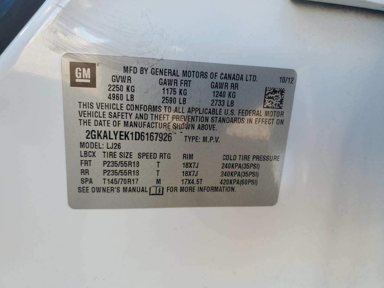 2013 GMC Terrain Denali VIN: 2GKALYEK1D6167926 Lot: 82775895