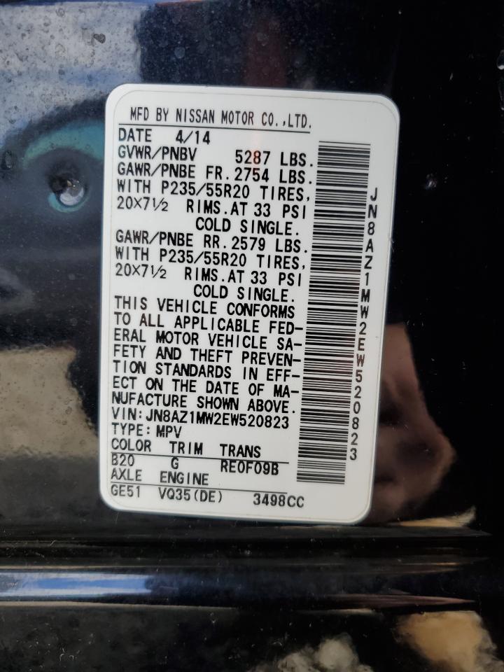 2014 Nissan Murano S VIN: JN8AZ1MW2EW520823 Lot: 84954245