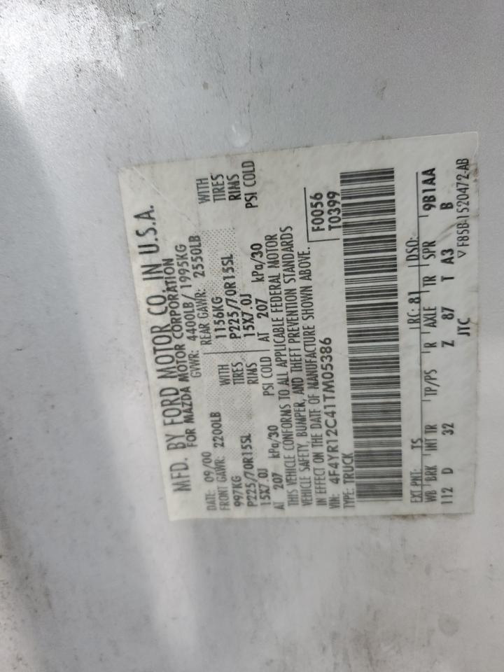 2001 Mazda B2500 VIN: 4F4YR12C41TM05386 Lot: 90314385