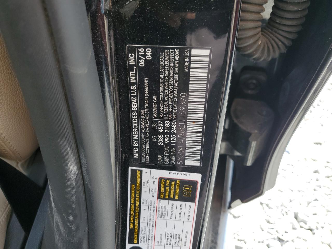 2016 Mercedes-Benz C 300 VIN: 55SWF4JB6GU169370 Lot: 90598365