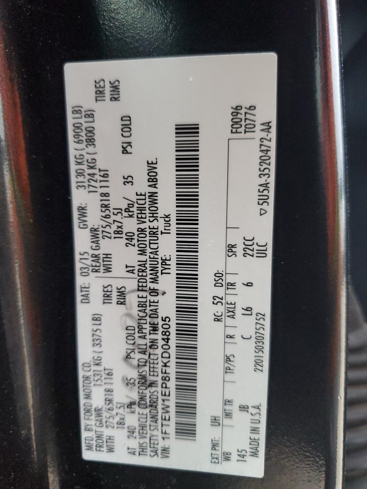 2015 Ford F150 Supercrew VIN: 1FTEW1EP8FKD04805 Lot: 90312635