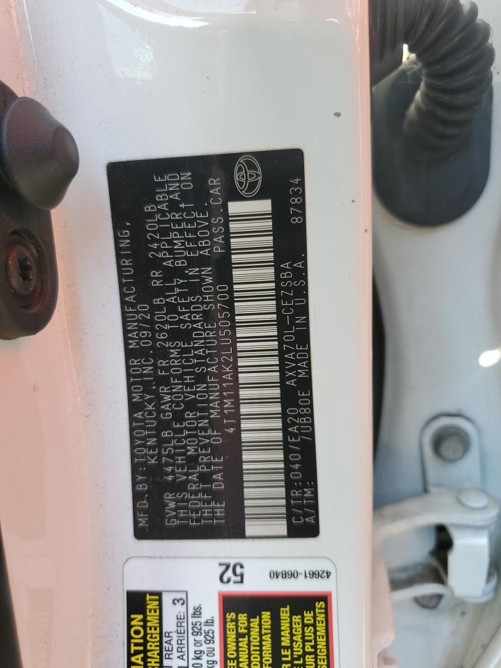 2020 Toyota Camry Se VIN: 4T1M11AK2LU505700 Lot: 85888125