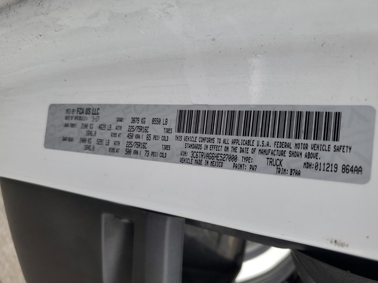 2017 Ram Promaster 1500 1500 Standard VIN: 3C6TRVAG6HE527000 Lot: 85910815