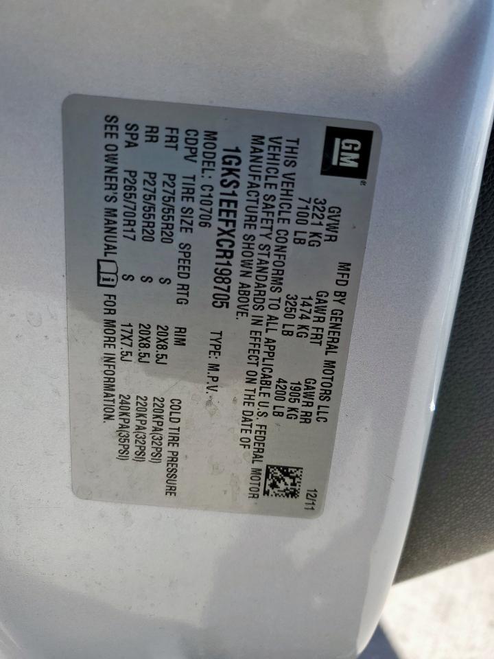 2012 GMC Yukon Denali VIN: 1GKS1EEFXCR198705 Lot: 90102565