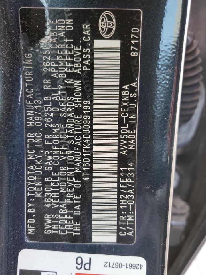 2014 Toyota Camry Hybrid VIN: 4T1BD1FK4EU099199 Lot: 85100885