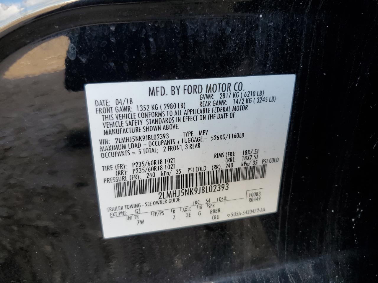 2018 Lincoln Mkt VIN: 2LMHJ5NK9JBL02393 Lot: 85747245