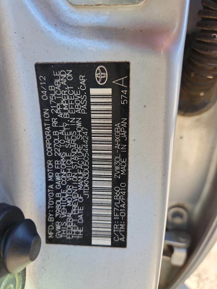 2012 Toyota Prius VIN: JTDKN3DU5C5444247 Lot: 89499615