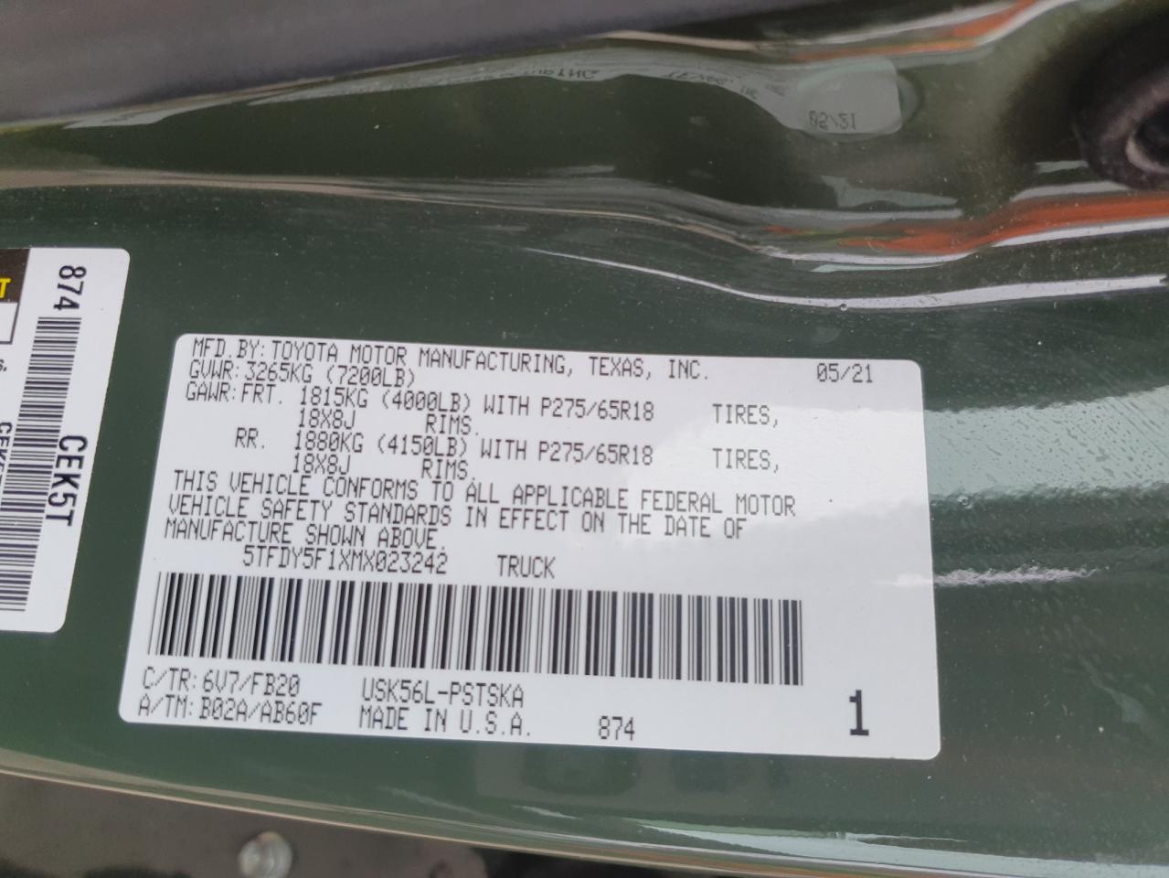 2021 Toyota Tundra Crewmax Sr5 VIN: 5TFDY5F1XMX023242 Lot: 85069565