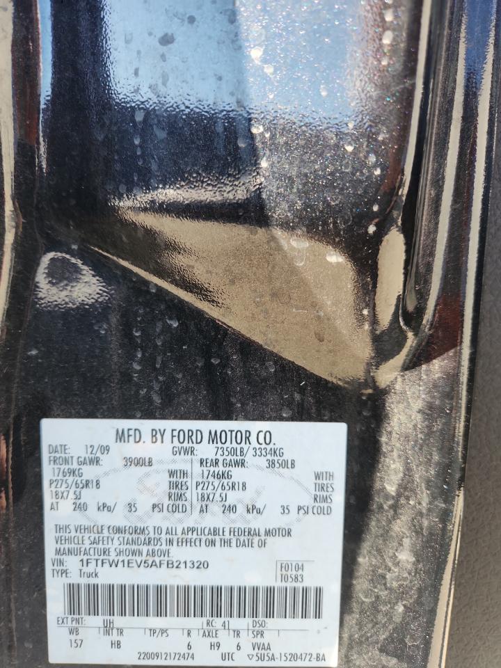 2010 Ford F150 Supercrew VIN: 1FTFW1EV5AFB21320 Lot: 81993815