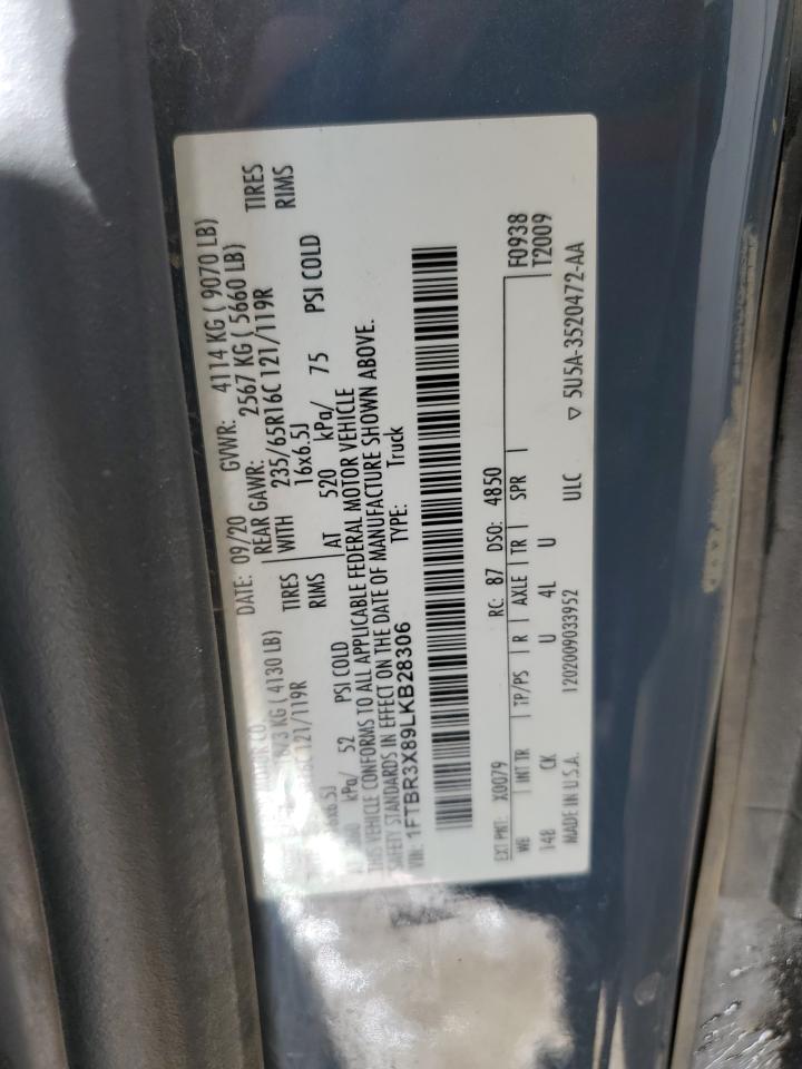 2020 Ford Transit T-250 VIN: 1FTBR3X89LKB28306 Lot: 93756205