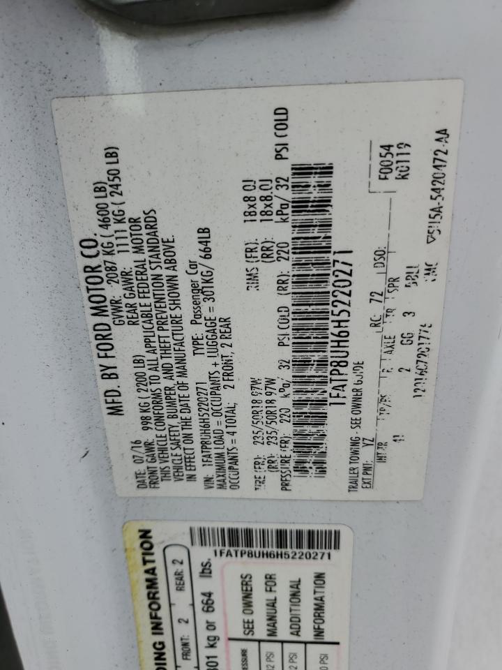 2017 Ford Mustang VIN: 1FATP8UH6H5220271 Lot: 85910865