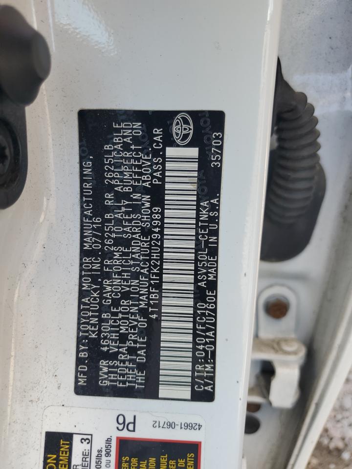 2017 Toyota Camry Le VIN: 4T1BF1FK2HU294989 Lot: 85260945