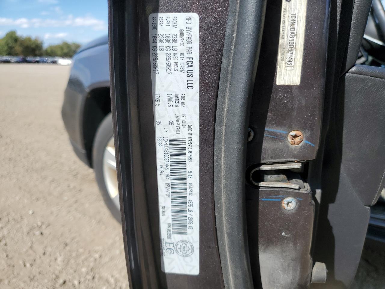 2016 Jeep Compass Sport VIN: 1C4NJDAB1GD571445 Lot: 86094525