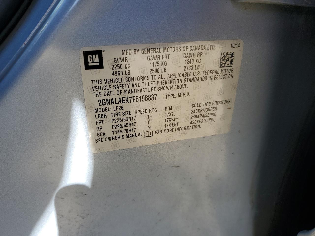 2015 Chevrolet Equinox Ls VIN: 2GNALAEK7F6198837 Lot: 85878385