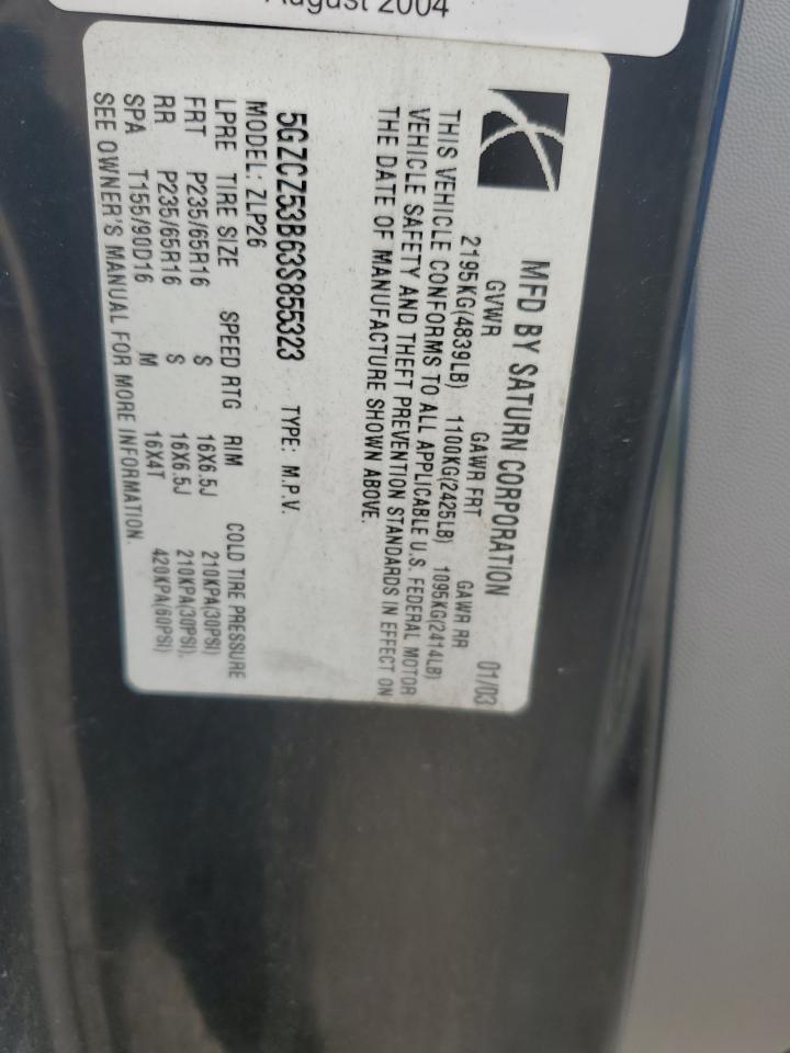 2003 Saturn Vue VIN: 5GZCZ53B63S855323 Lot: 86972755